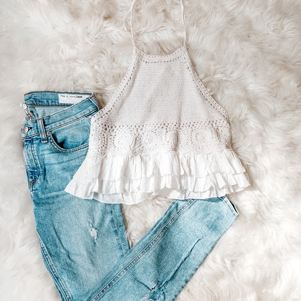 American Eagle white crochet hippie/boho tank size s original tags never worn